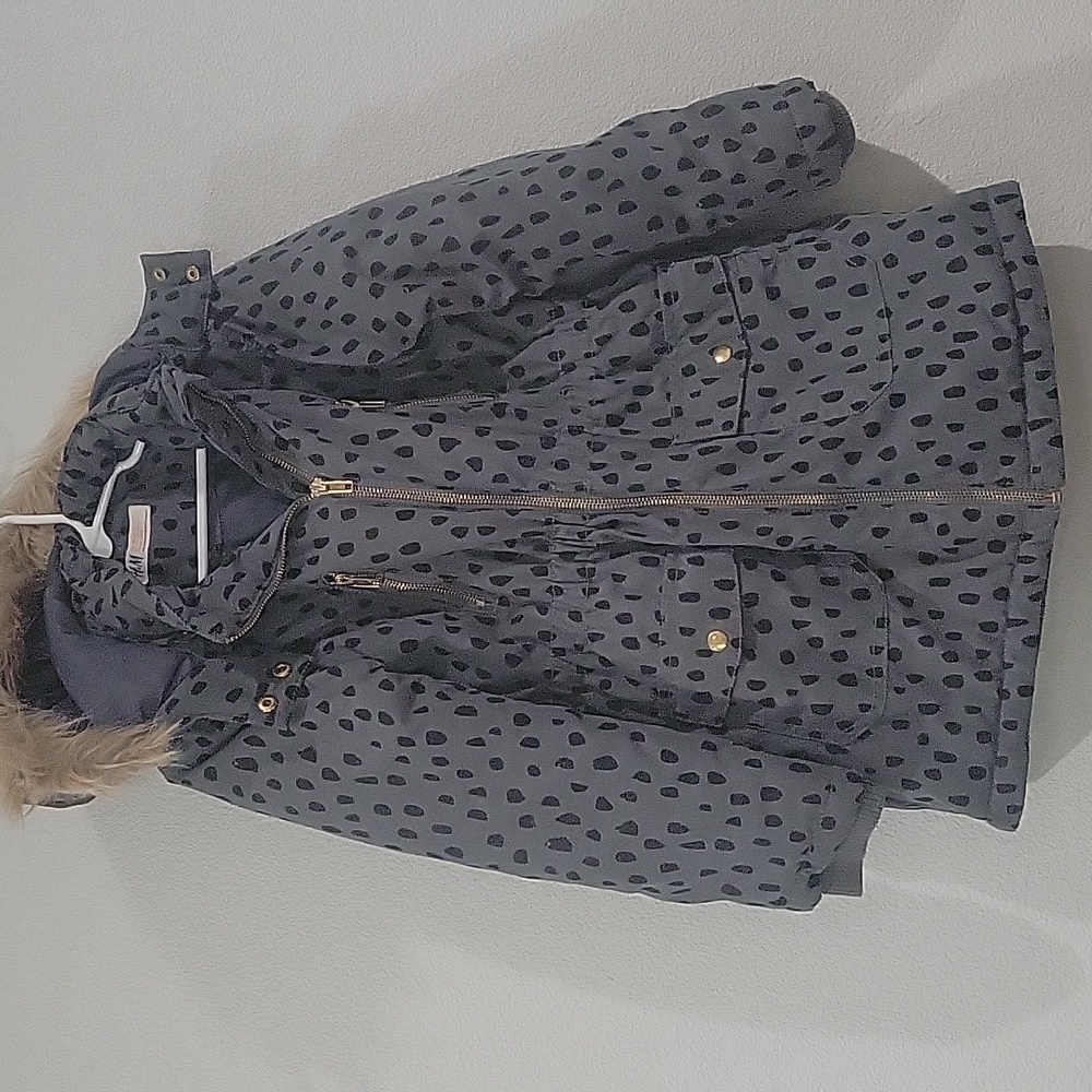 Green & Black Dotted Girls Parka